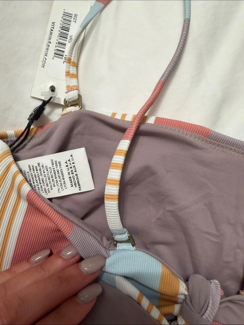 Vitamin A Striped Bikini in Dusty Rose, Sky Blue & Mustard